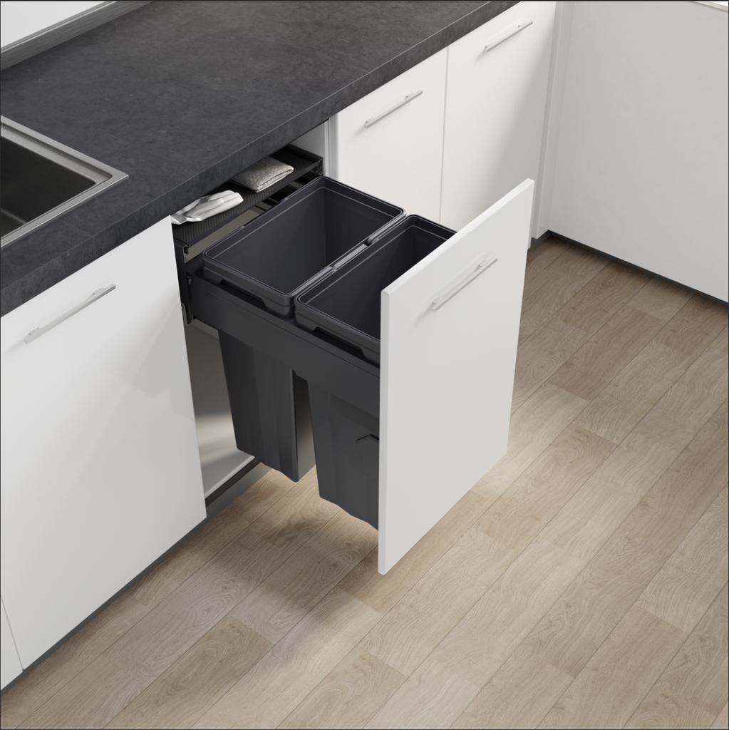 [PDB07] Euro Waste Bins System with Slide out Lid (450mm, 2 X 33 Lt., 2 Bin, 412-430 mm)