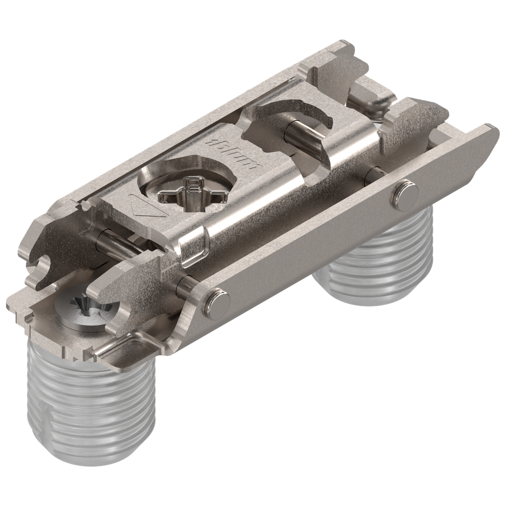 [177H3100] Horizontal Mounting Plates for Blum Hinges (Dowel, Nickel, 0 mm, 10 mm)